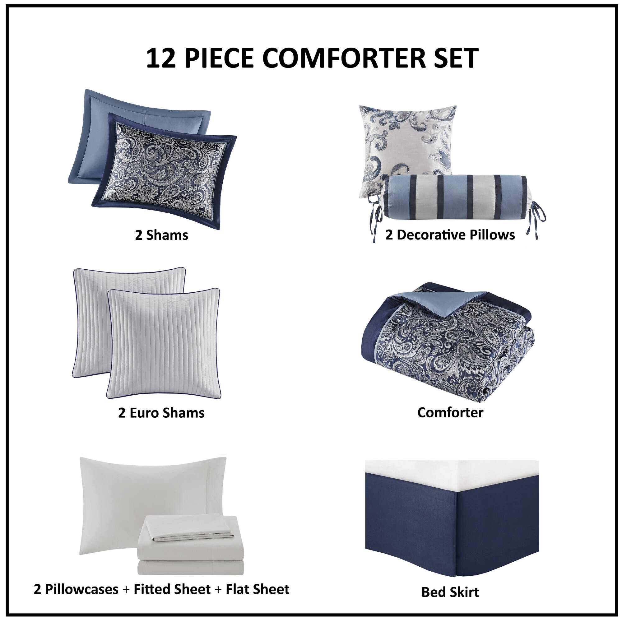 Aubrey 12 Piece Comforter Set with Cotton Bed Sheets