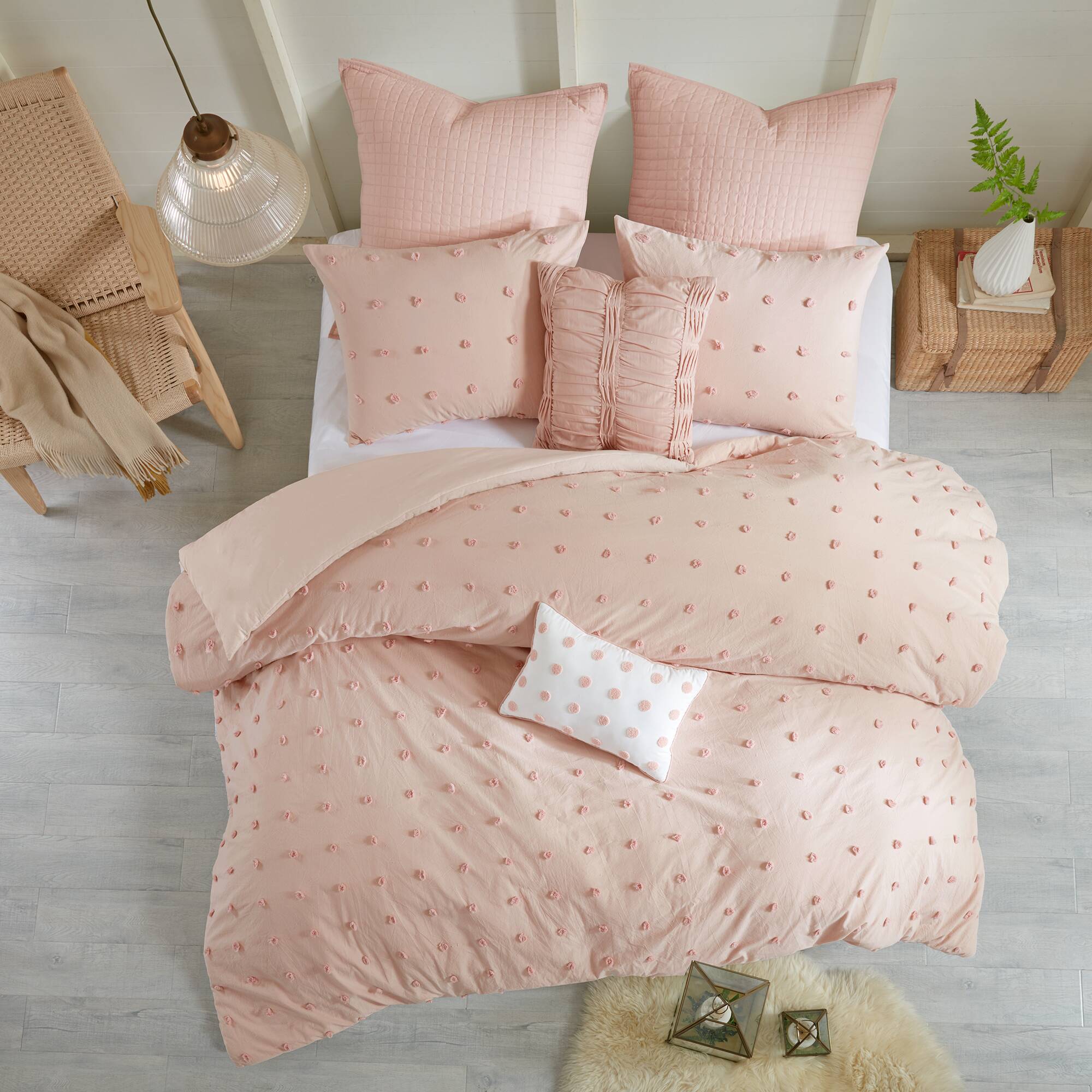 Brooklyn Cotton Jacquard Comforter Set with Euro Shams and Throw Pillows