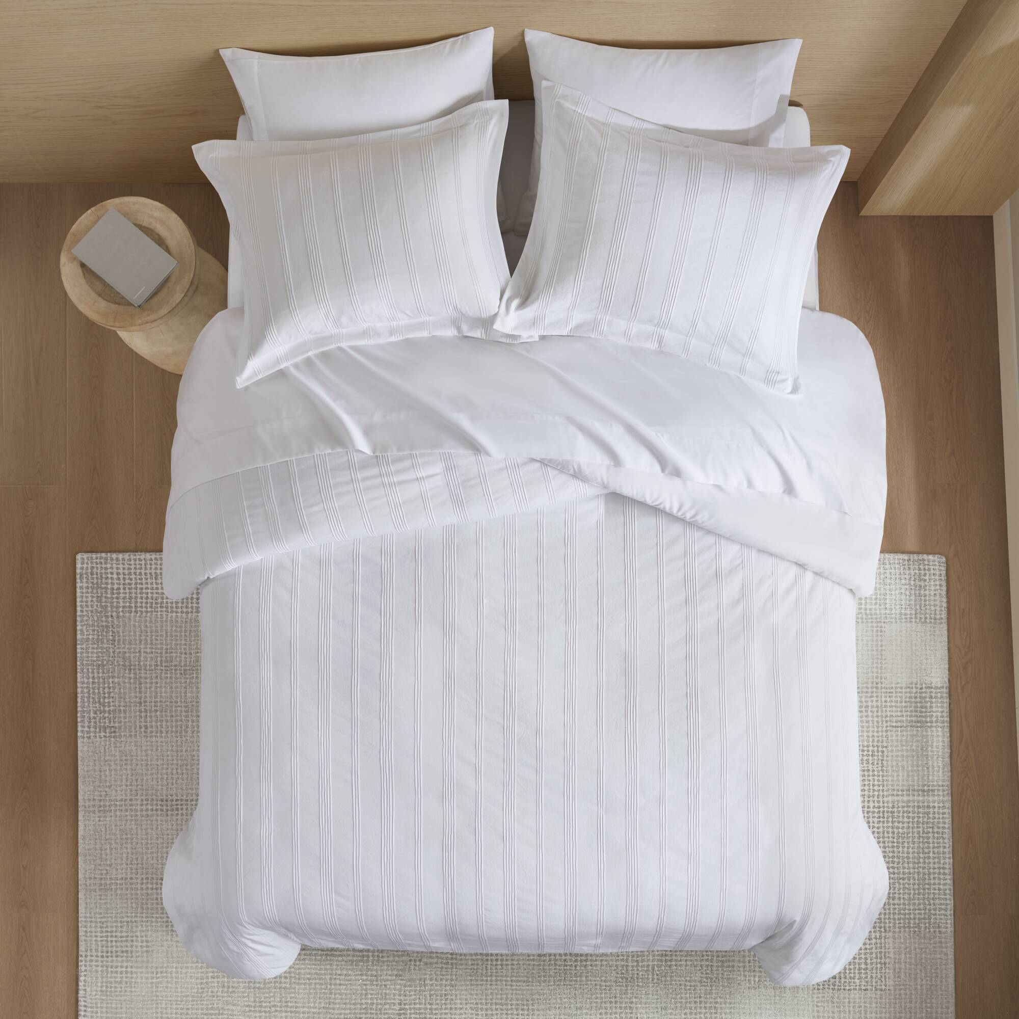 Logan Striped Reversible Pintuck Pleated Duvet Set