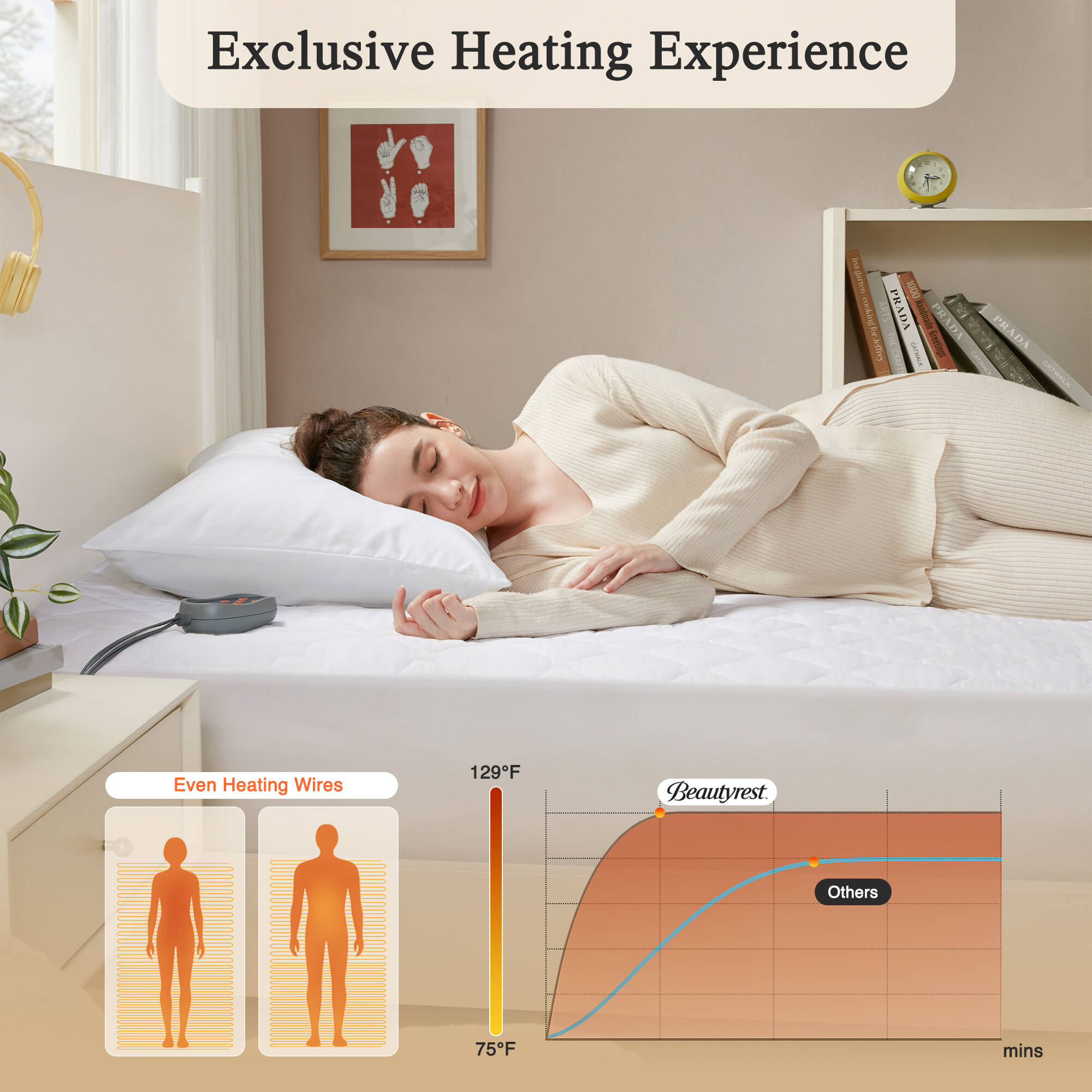 Cotton Deep Pocket Heated Mattress Pad-20 Heat Settings