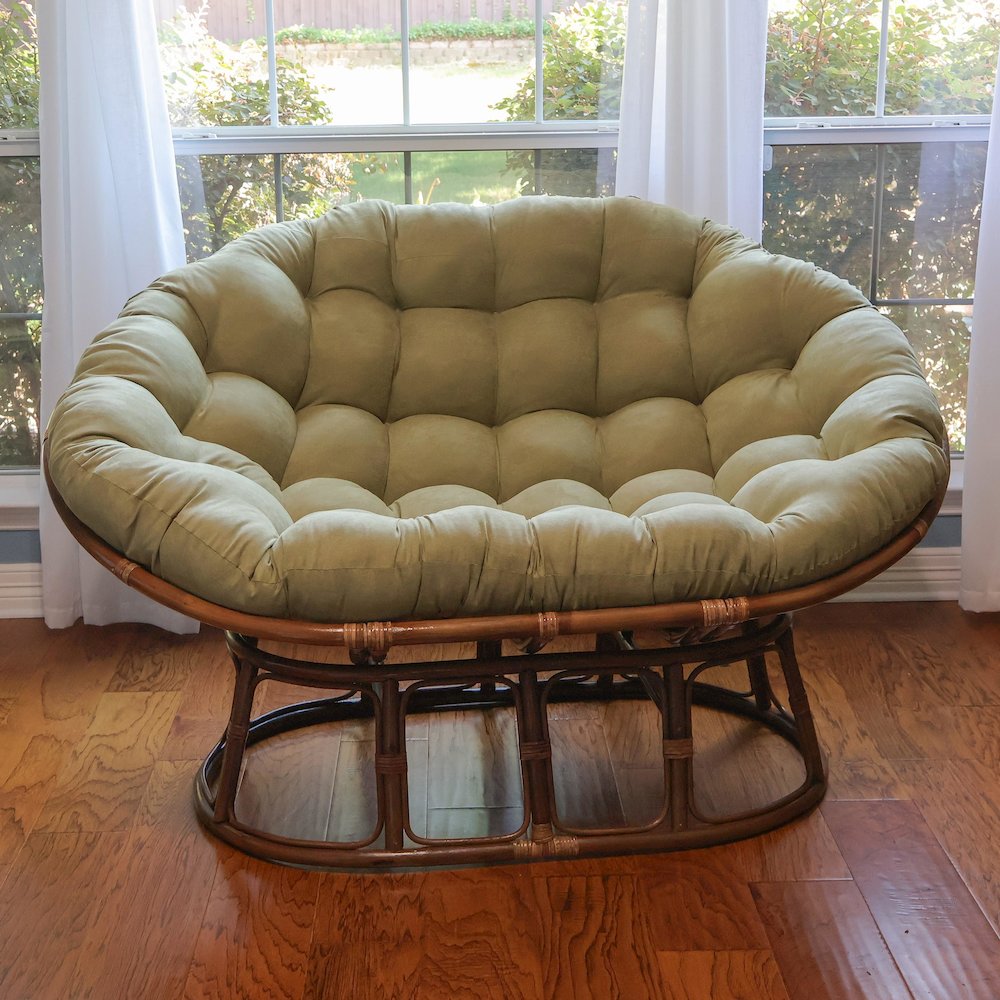Rattan Double Papasan  Chair with Microsuede Cushion