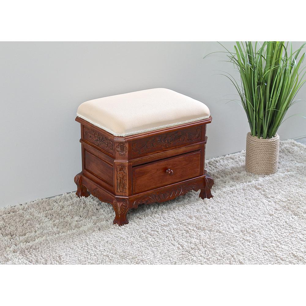 Upholstered Vanity Stool with One Drawer