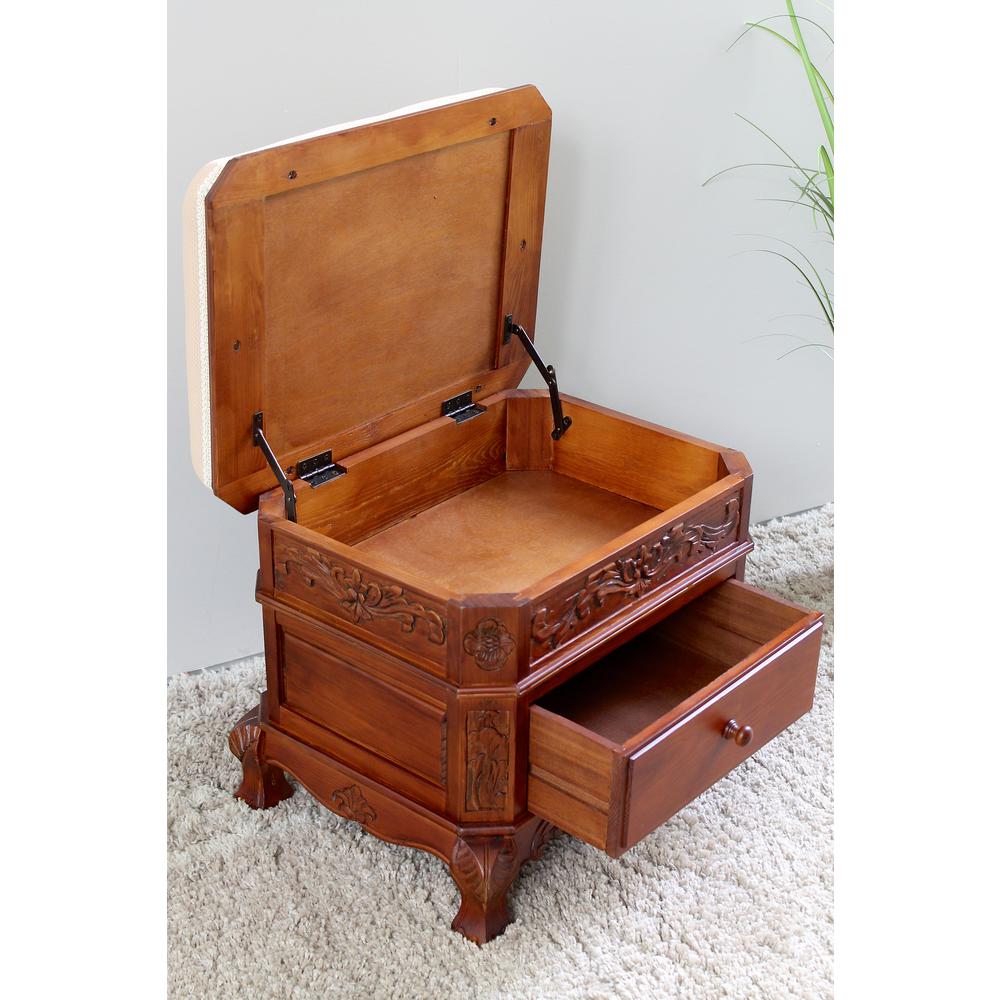 Upholstered Vanity Stool with One Drawer