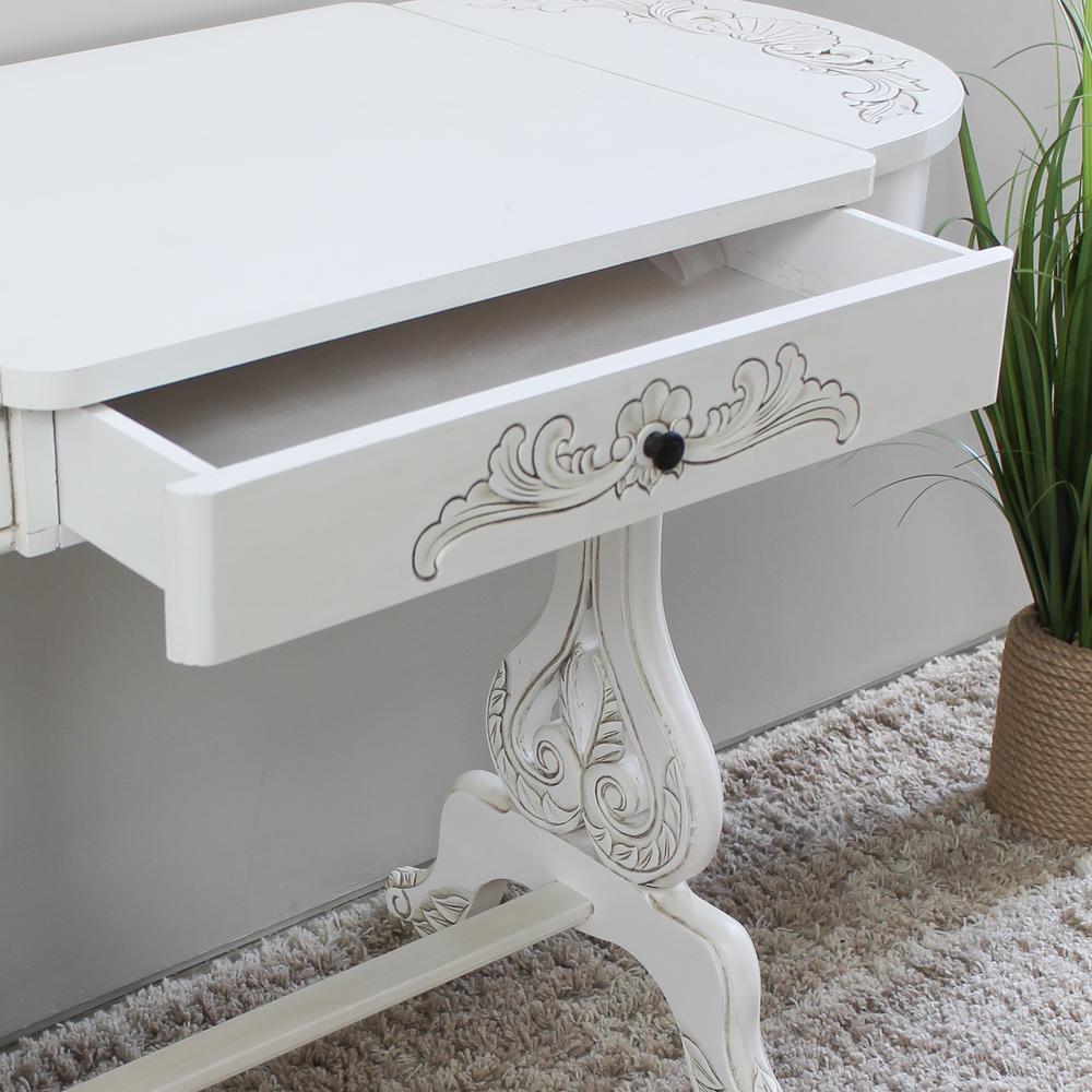 Windsor Carved Wood Writing Table with Flip-up Drawers