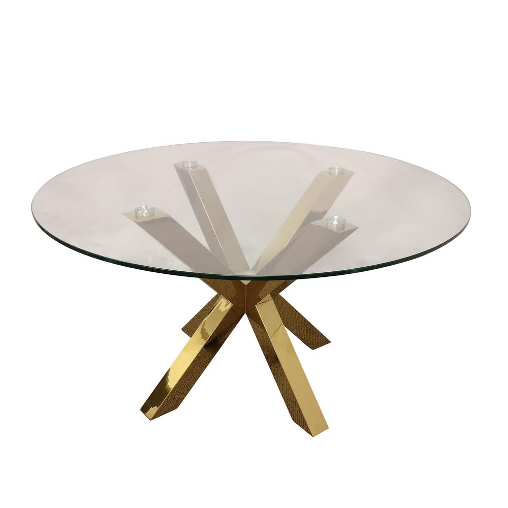 Rd Glass Top Dining Table W/ Gold Base 54″Rd