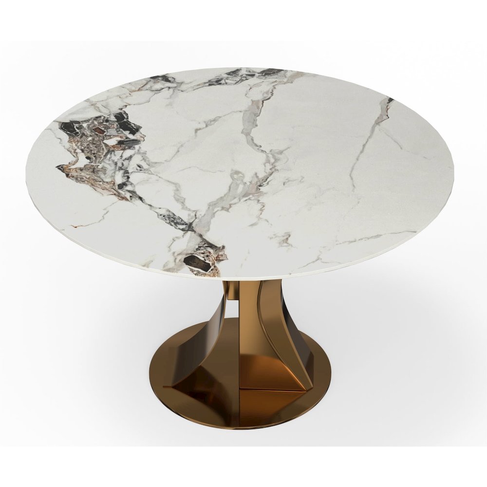 54″ Rd Sintered Stone Dinnig Table with Brushed Gold Base