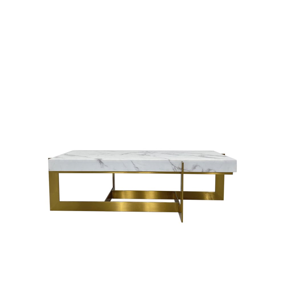 Coffee Table with Marble Top and Matte Gold Frame