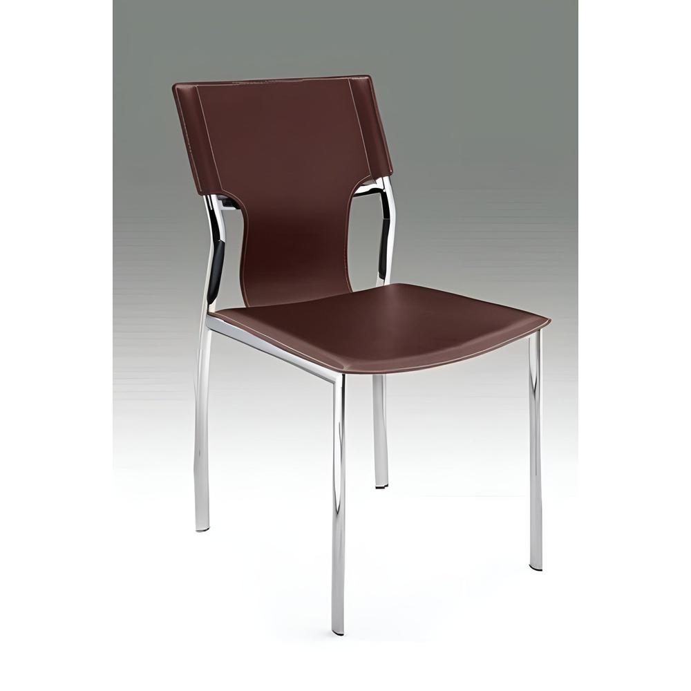 Dark Brown Leather Side Chair W/Chrome Legs