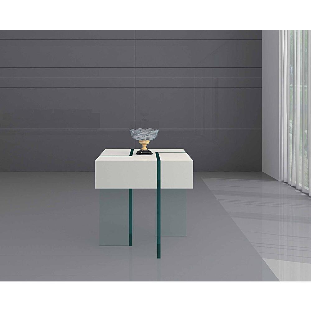 White Finish End Table W/ 19Mm Tempered Glass Base