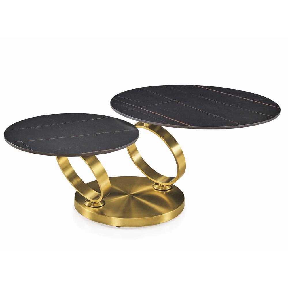 Motion Black Ceramic Top Coffee Table With Brushed Gold Base
