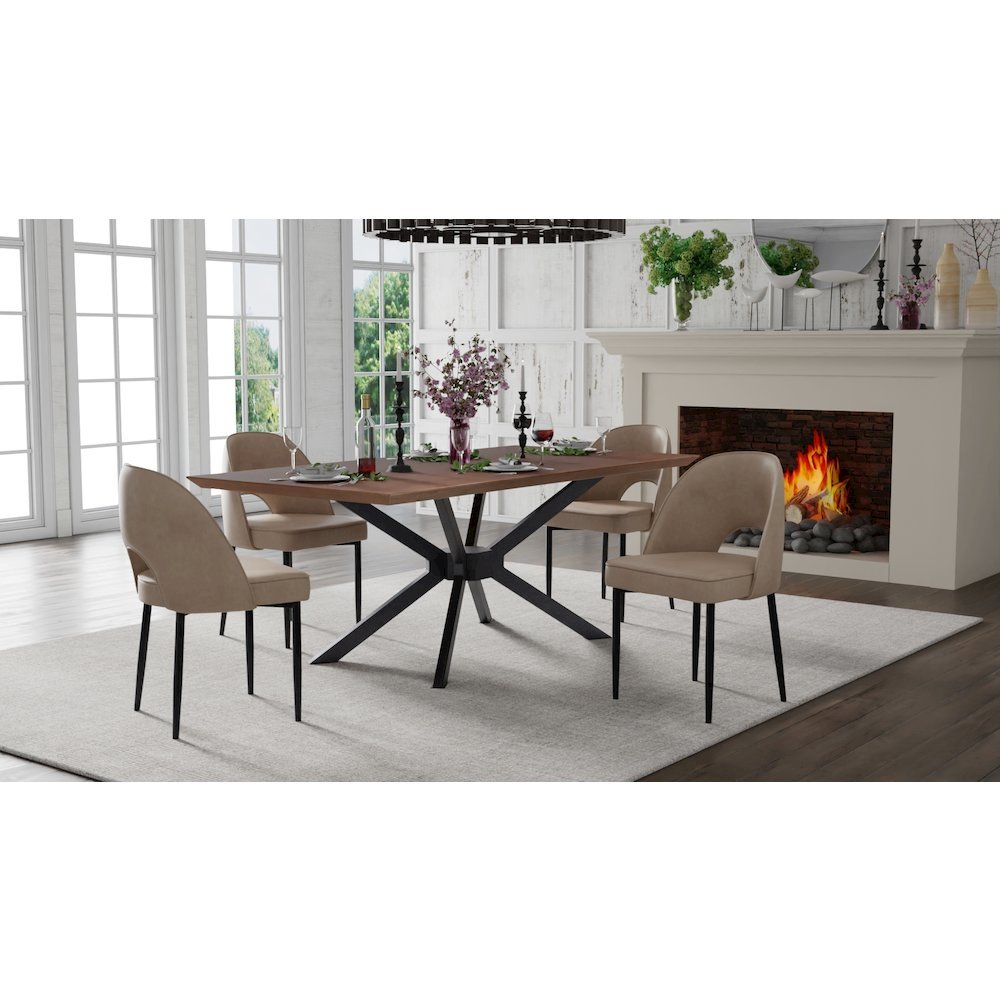 Dining Chair with PU Seat and Black Metal legs
