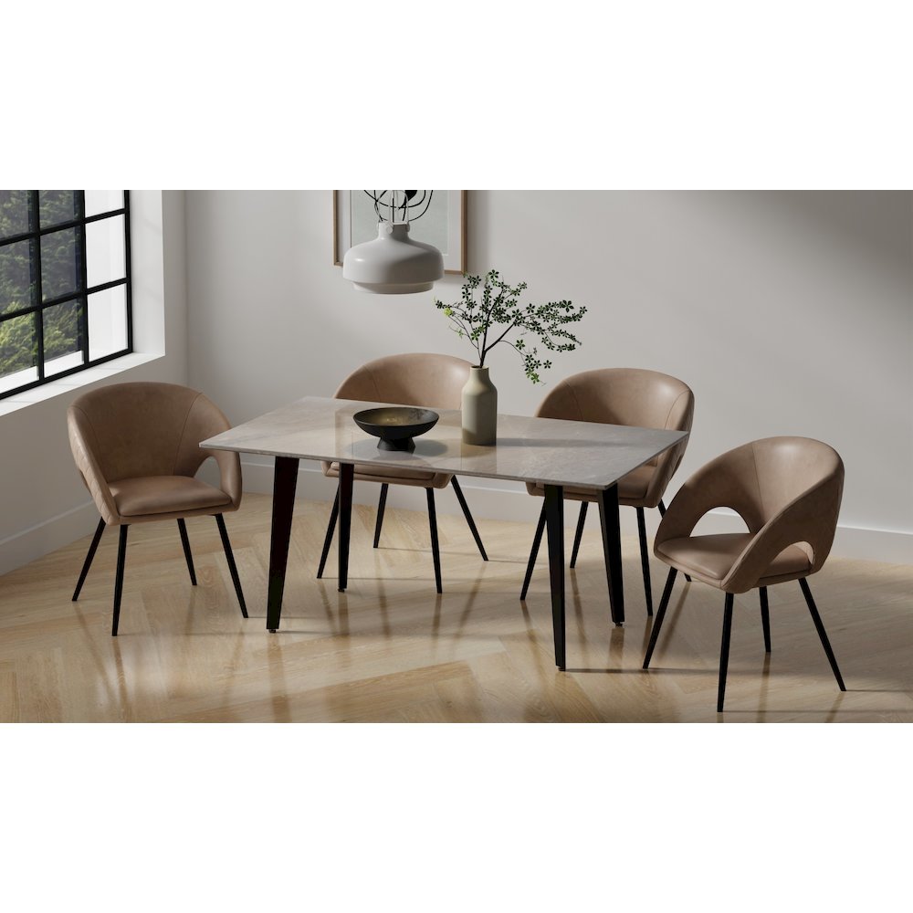 Dining Chair with PU Seat and Black Metal legs