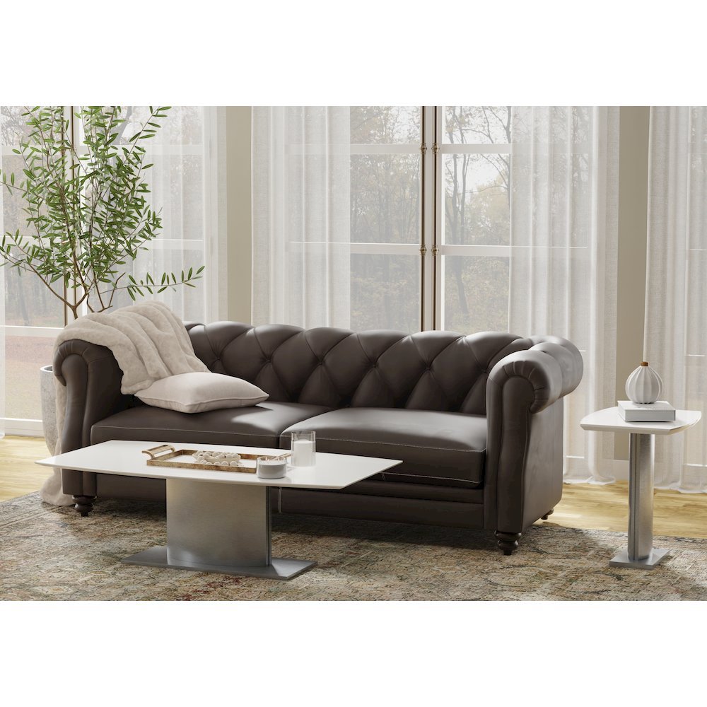 Coffee Table W/ White Marble Top And Stainless Steel Base