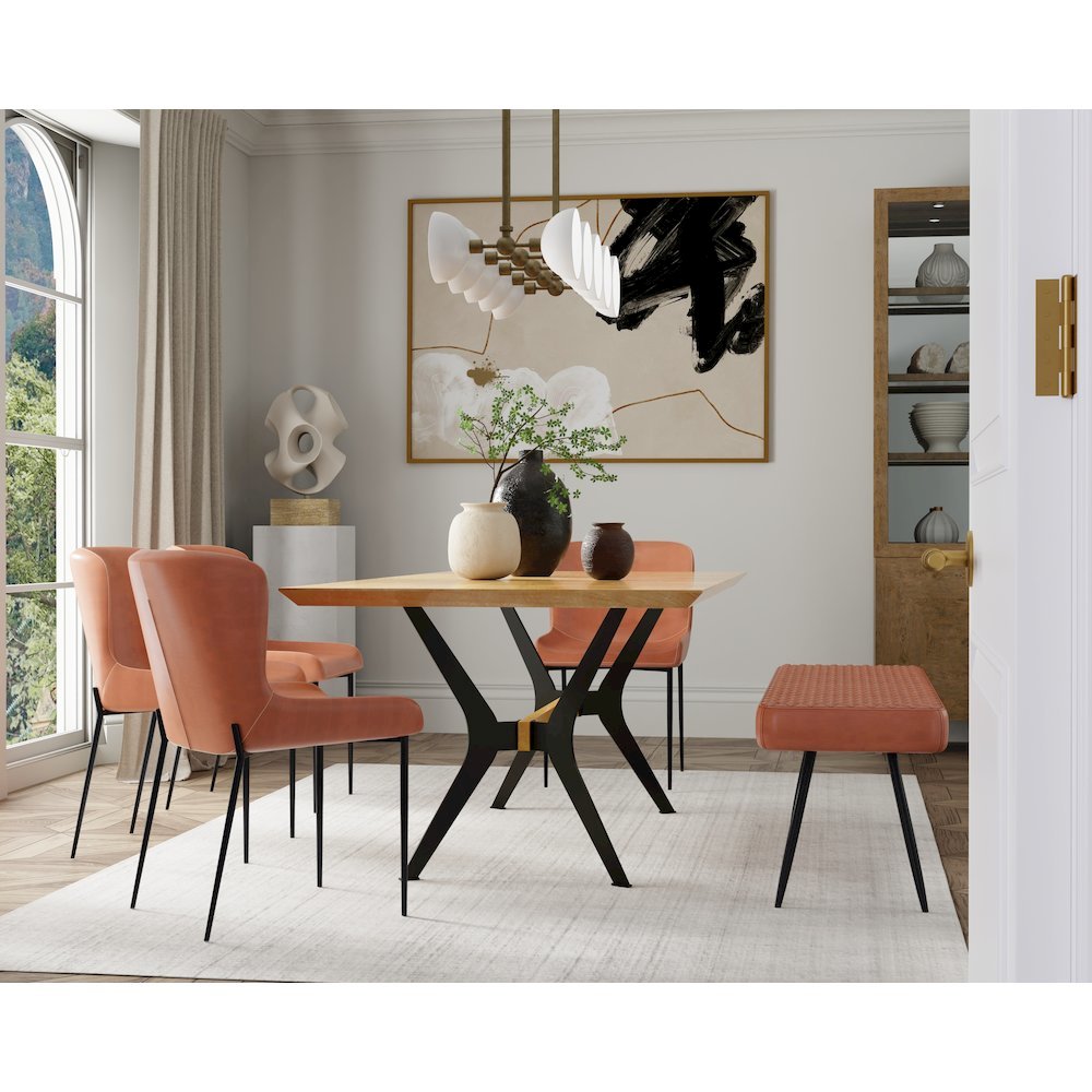 Dining Table with Veneer Top and Metal Black legs