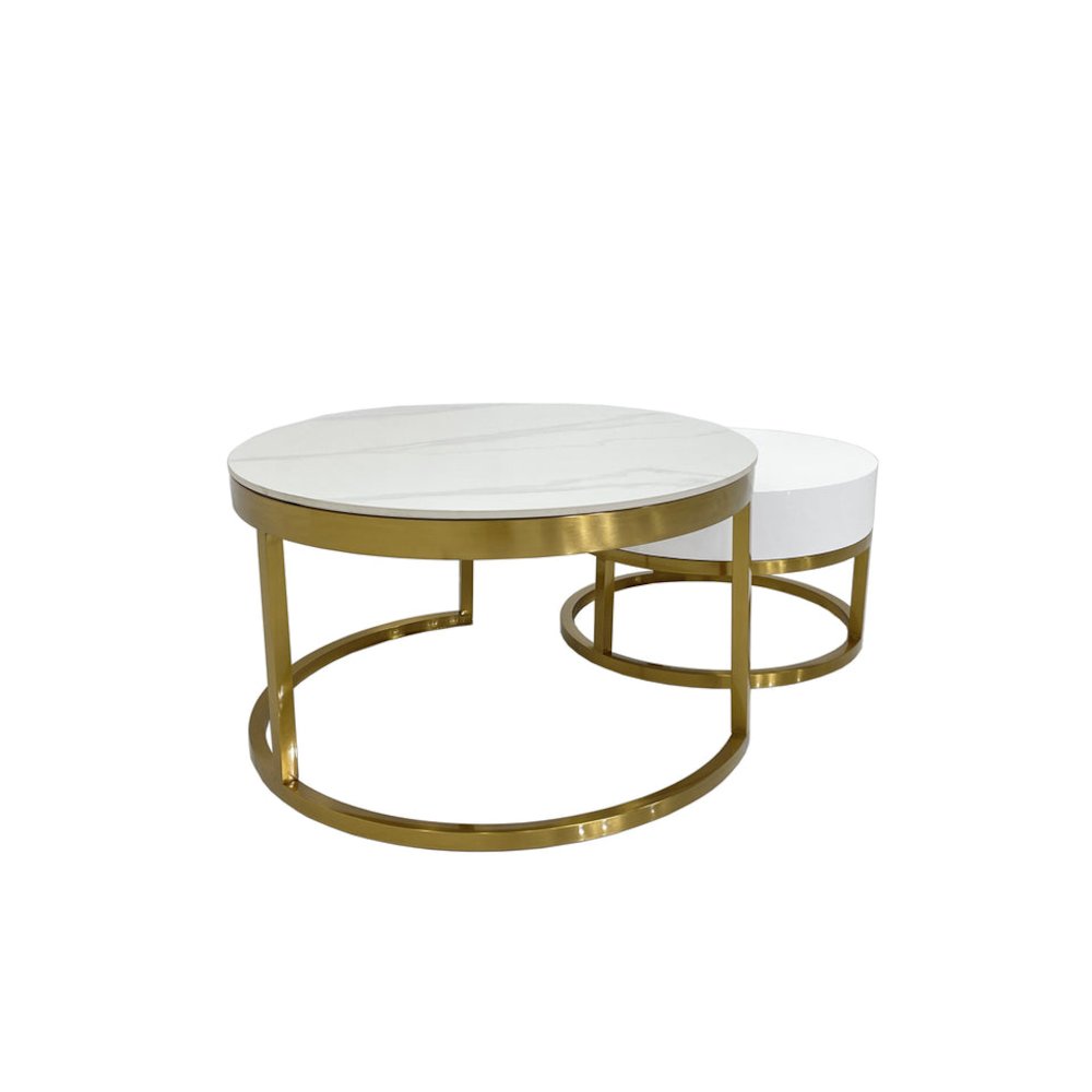 Coffee Table with Marble Top and Matte Gold Frame