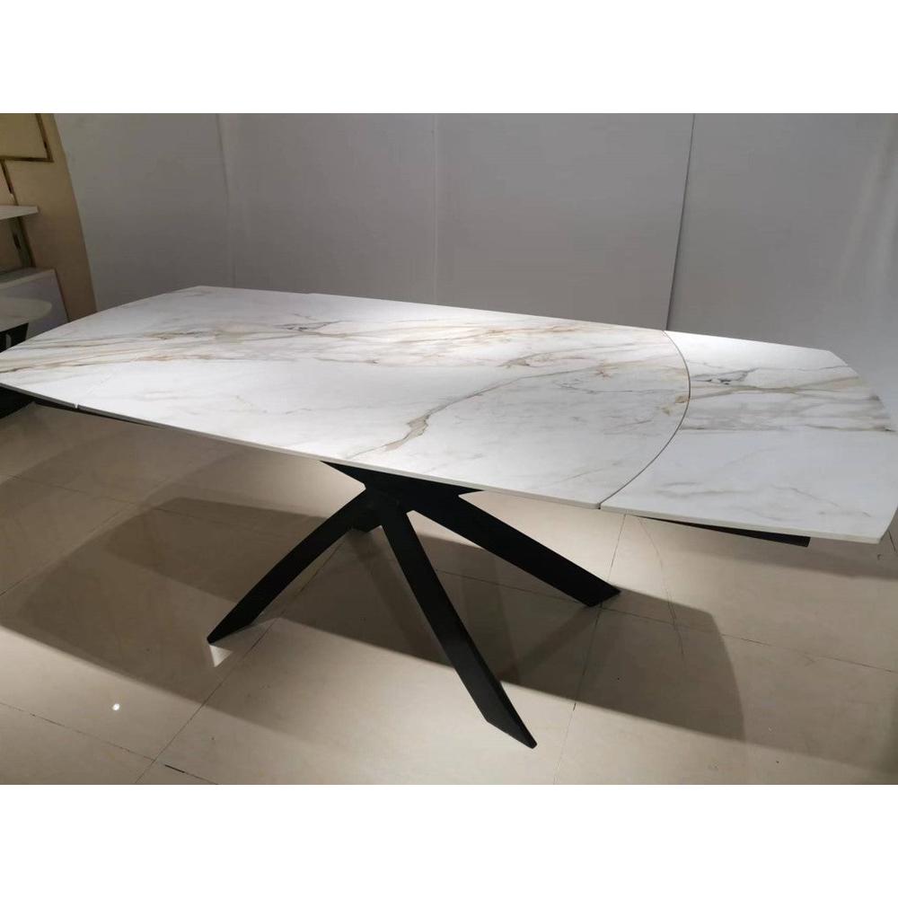 Dining table with Sintered stone top and black metal legs