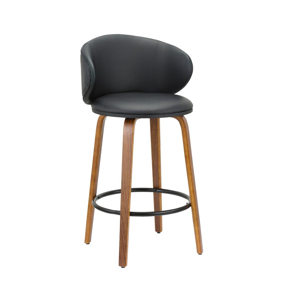 26”H Pu Stool With Wood Leg