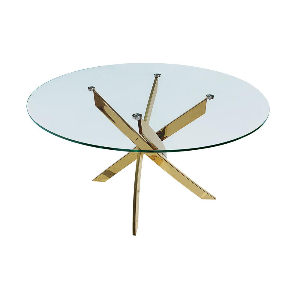 48″ Round Dining Table W/ Glass Top And Gold Legs
