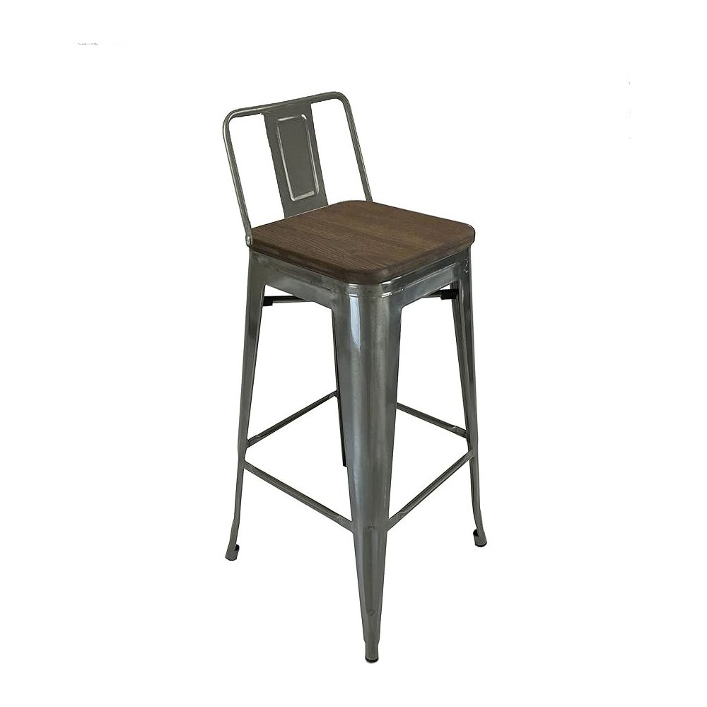Metal Barstool W/ Backrest+Wood Seat
