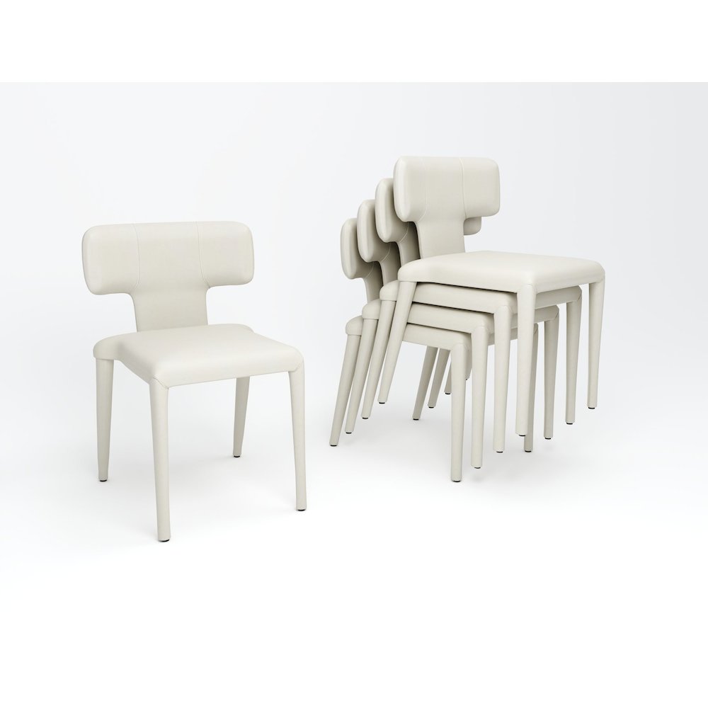 Set of 4 T-Shaped Stackable Chair in Oatmeal PU Leather