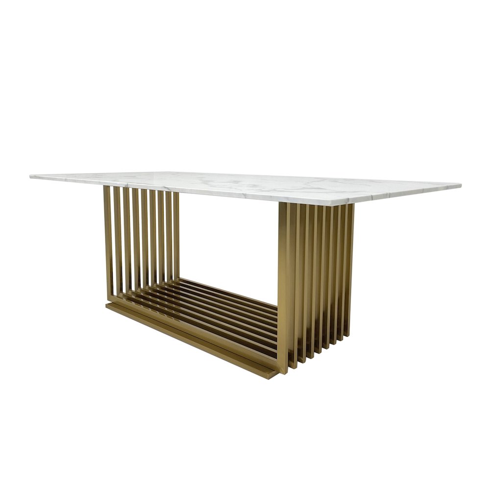 White Marble Dining Table and Matte Gold Base
