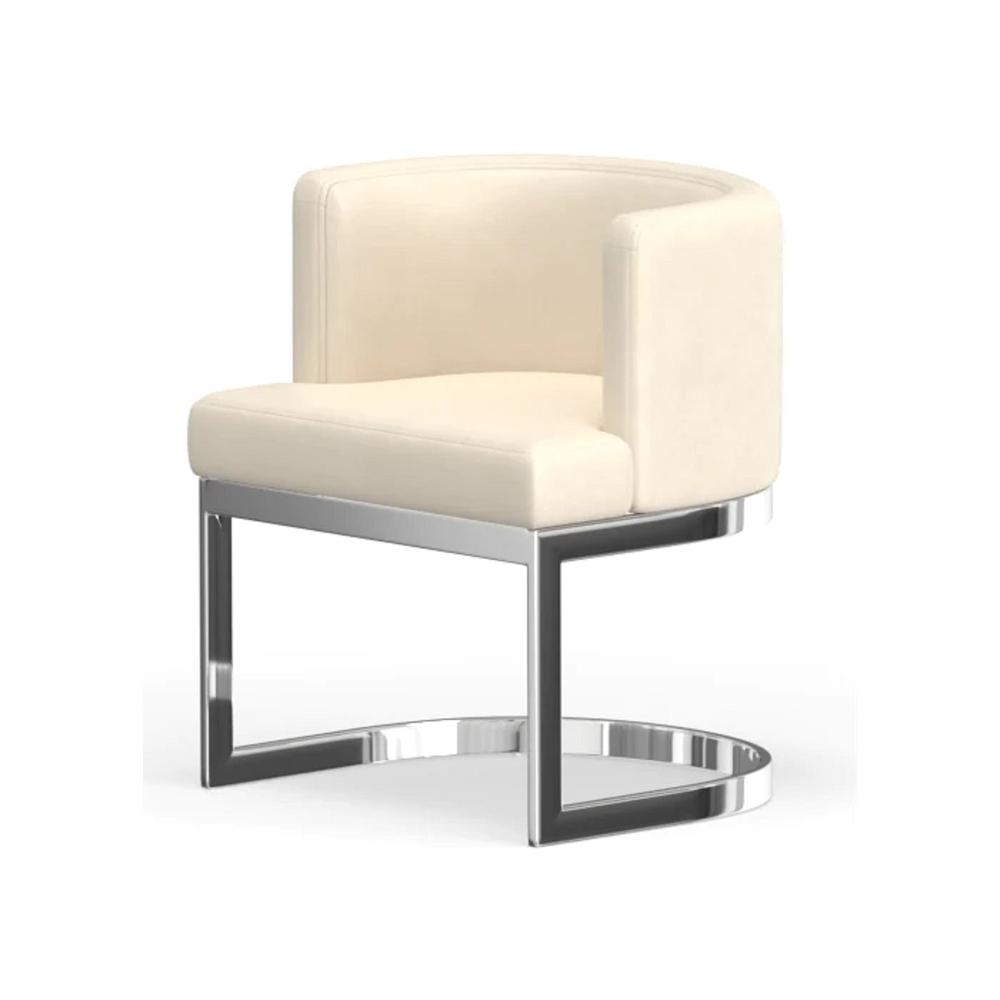 Wingback Dining Chair In White Pu Seat