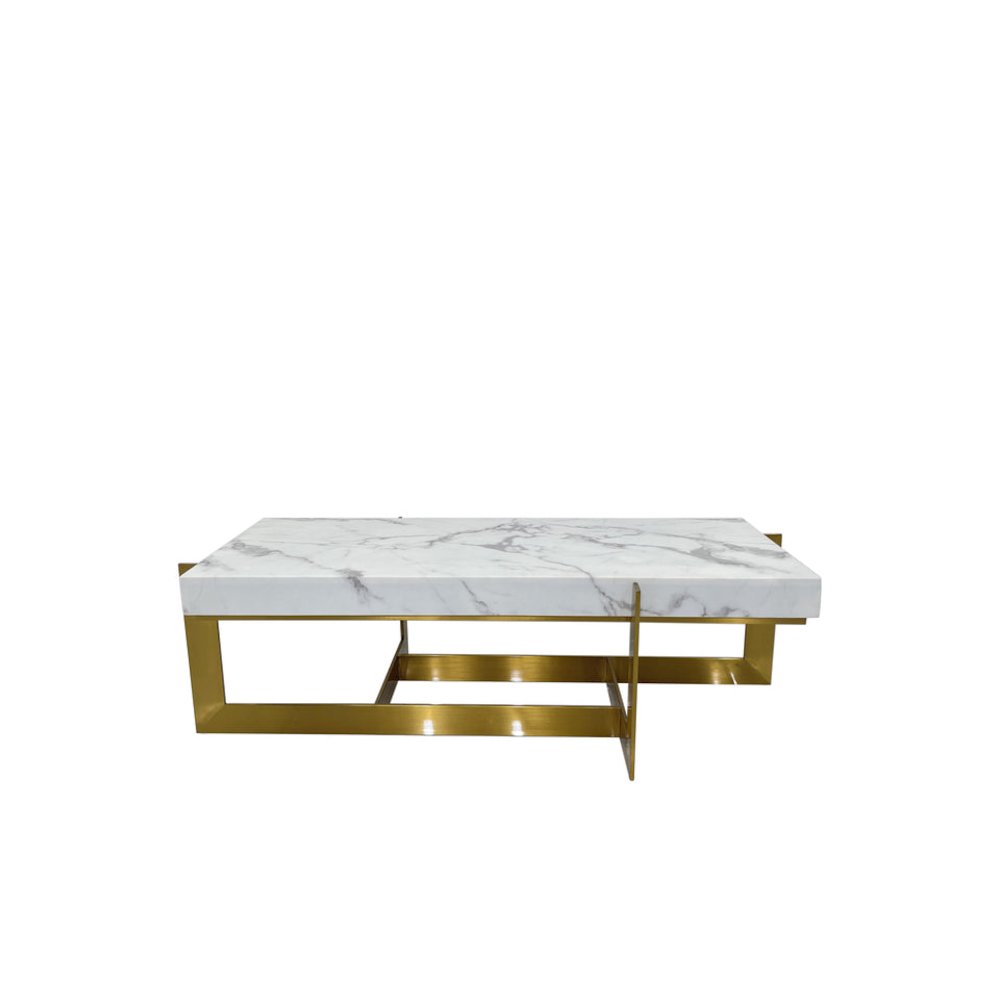 Coffee Table with Marble Top and Matte Gold Frame