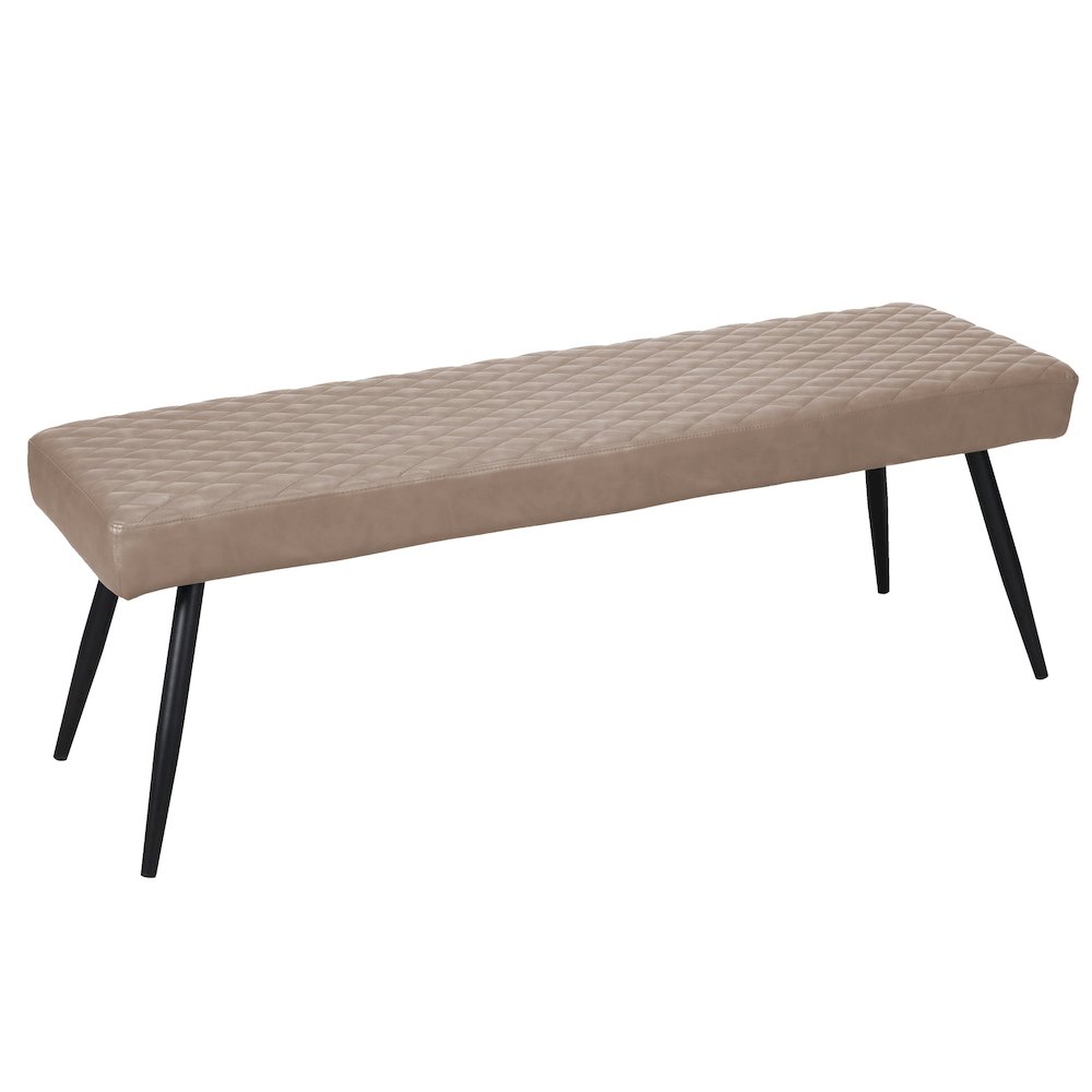 Quilted Taupe Faux Leather Upholstered Dining Bench