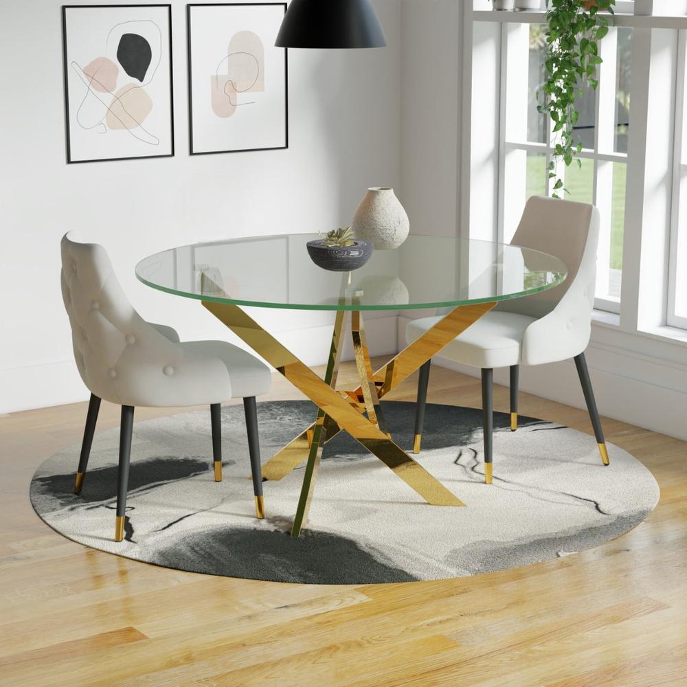 48″ Round Dining Table W/ Glass Top And Gold Legs