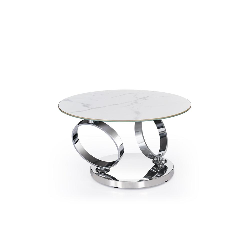 Motion White Ceramic Top Coffee Table With Ss Base