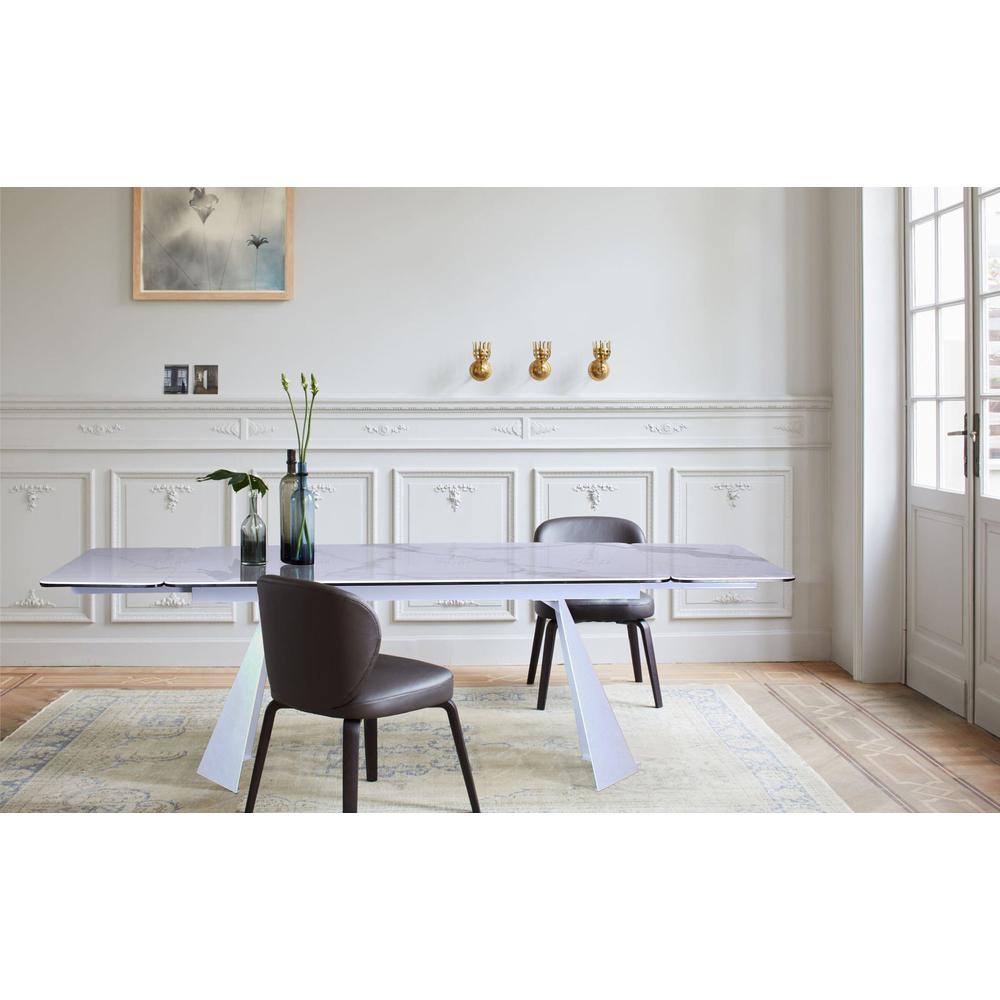 White Ceramic Extension Dining Table with White Metal leg