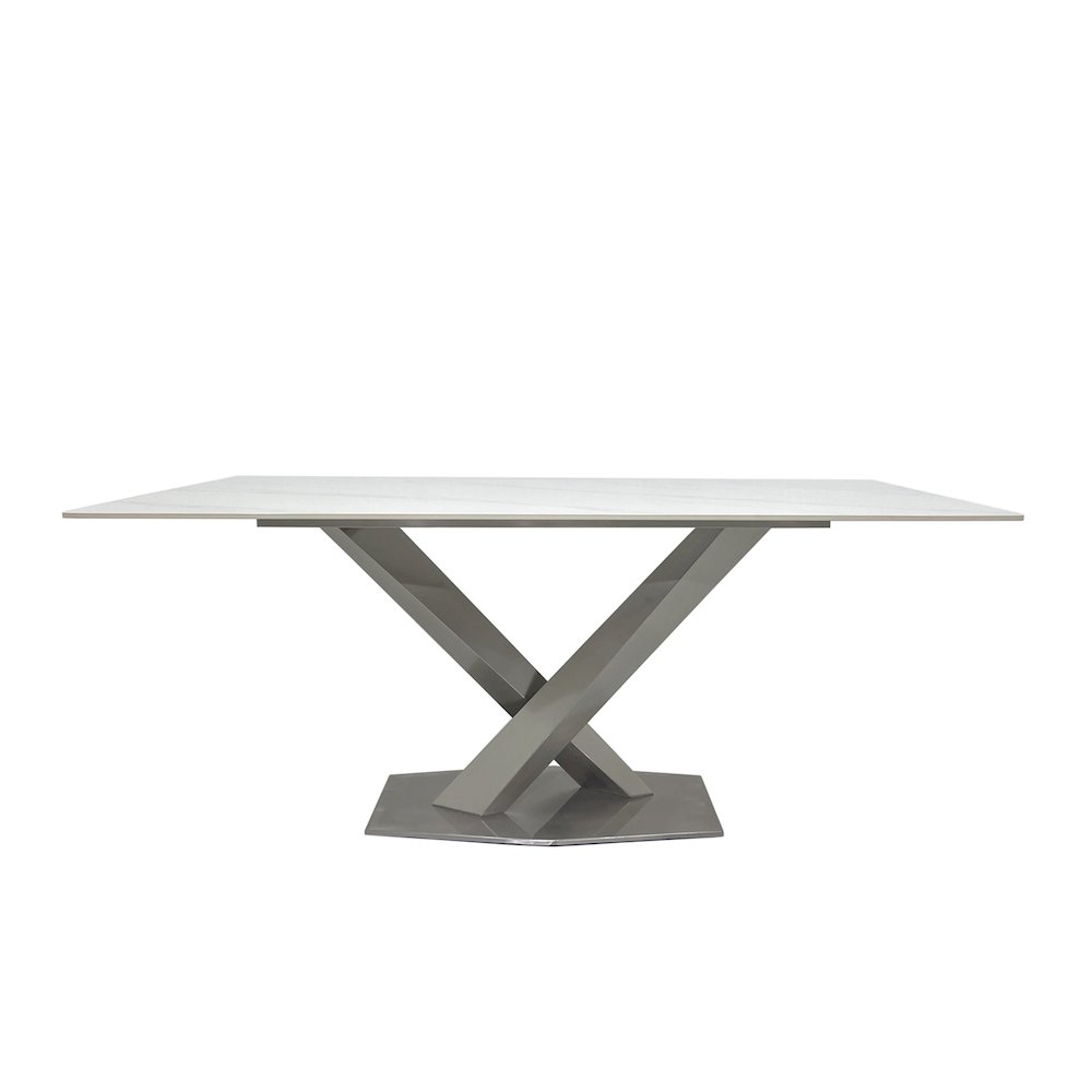 White Slate Marble Dining Table with Matte Silver Base