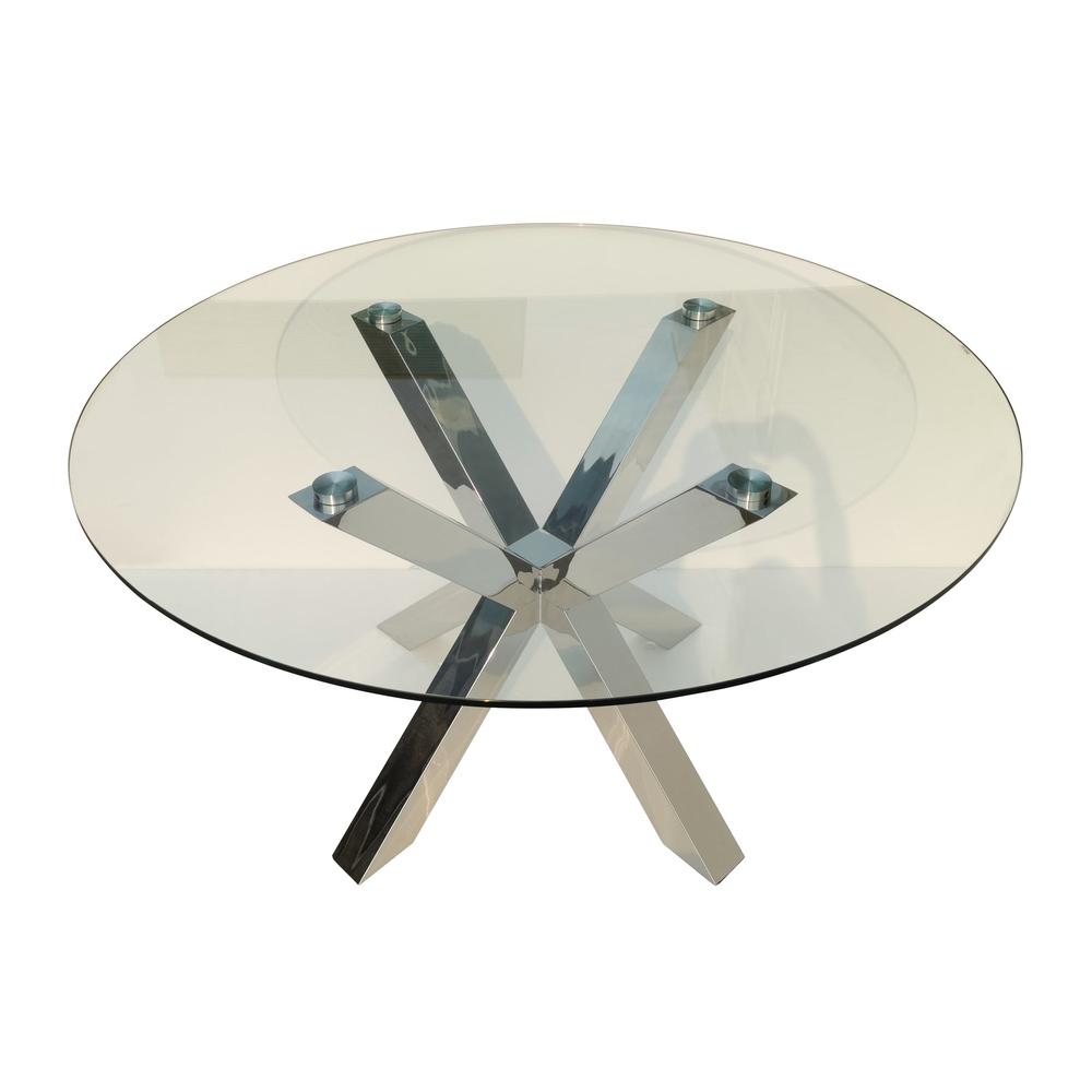 Rd Glass Top Dining Table W/ Stainless Steel Base 54″Rd