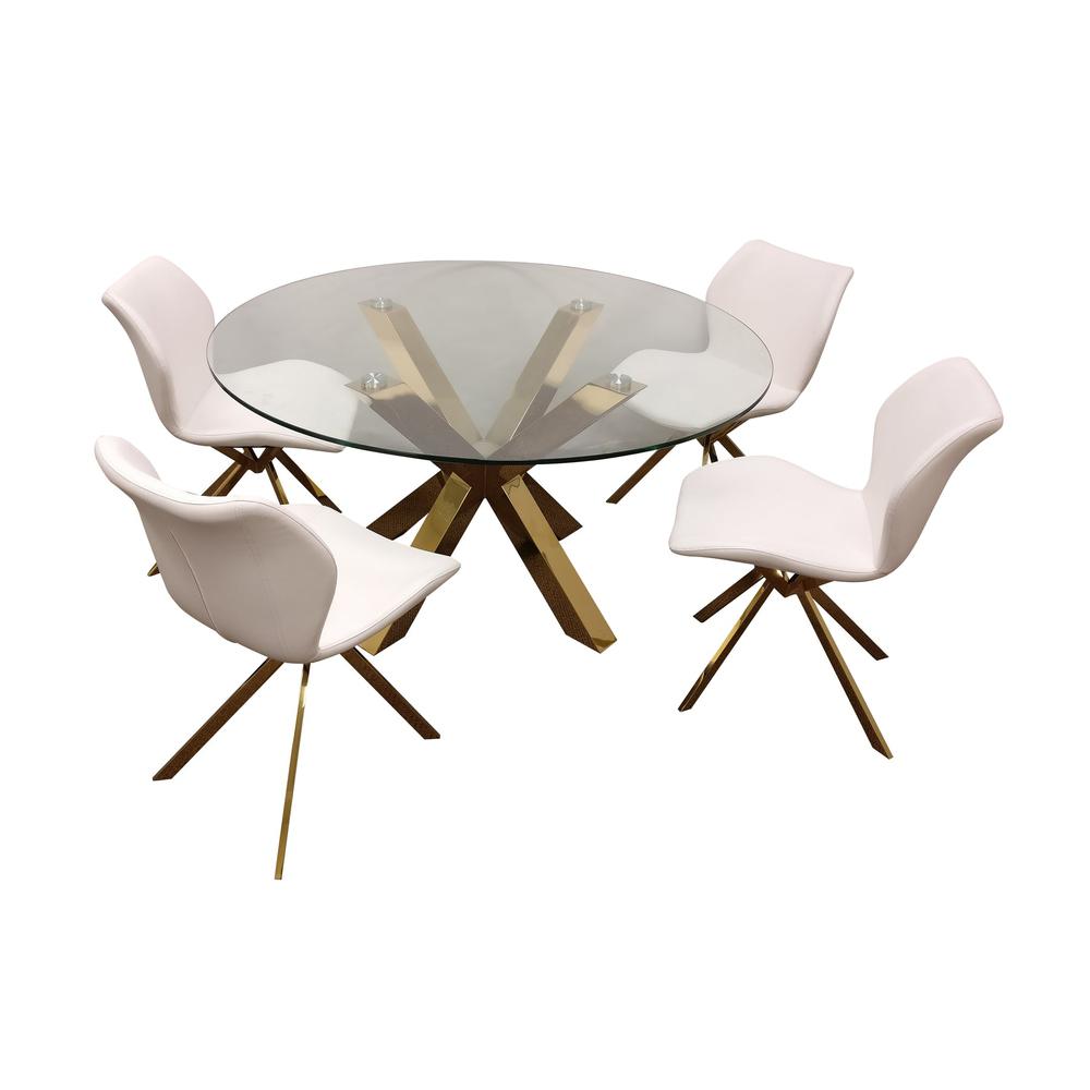 Rd Glass Top Dining Table W/ Gold Base 60″Rd
