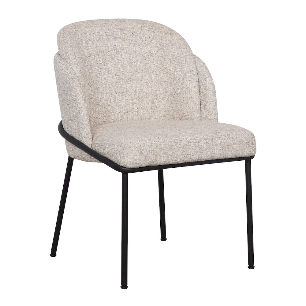 Slub Weave Fabric Dining Chair with Black Metal legs