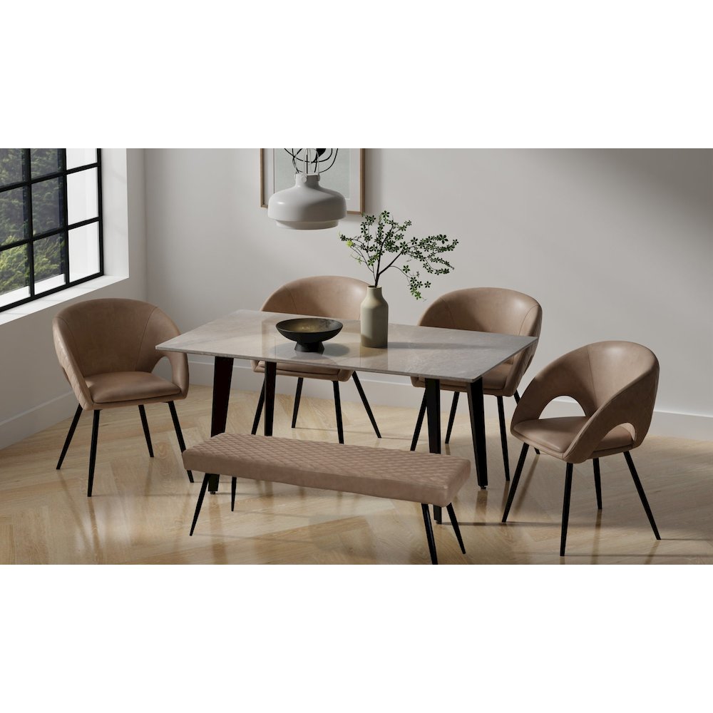 Quilted Taupe Faux Leather Upholstered Dining Bench
