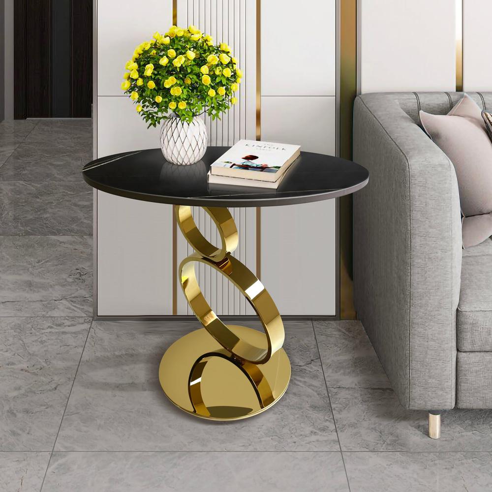 End Table with 12mm sintered stone top & Gold SS base