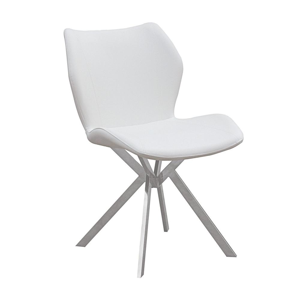 Dining Chair W/ White Seat And Stainless Steel Legs