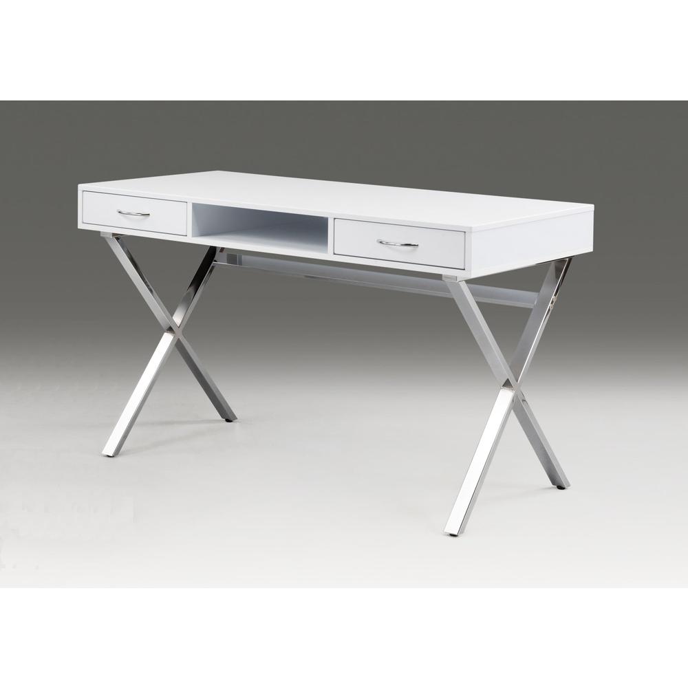 White Top Desk With Two Drawers/Chrome Base