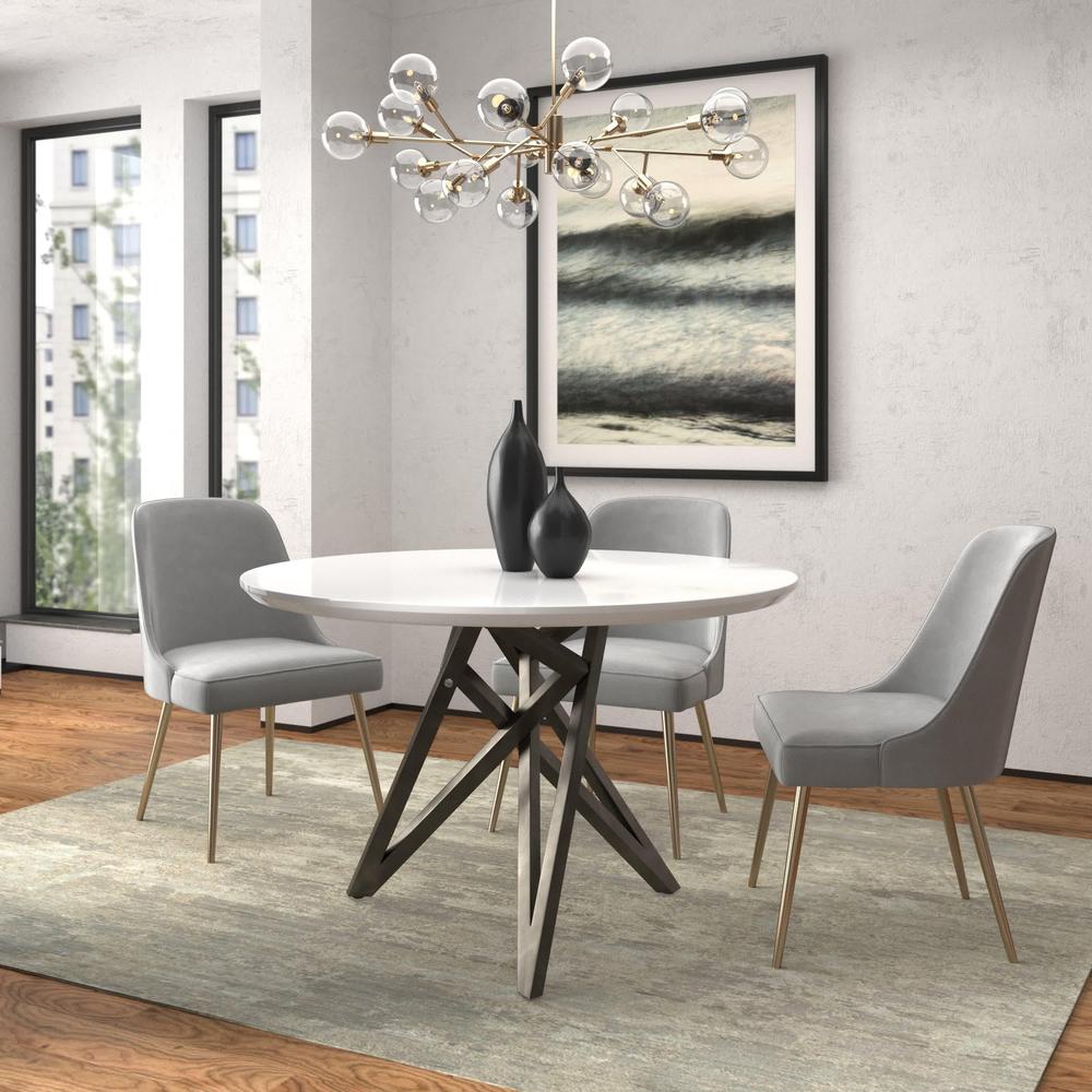 Dining Table With Brushed Gray Stainless Steel Legs