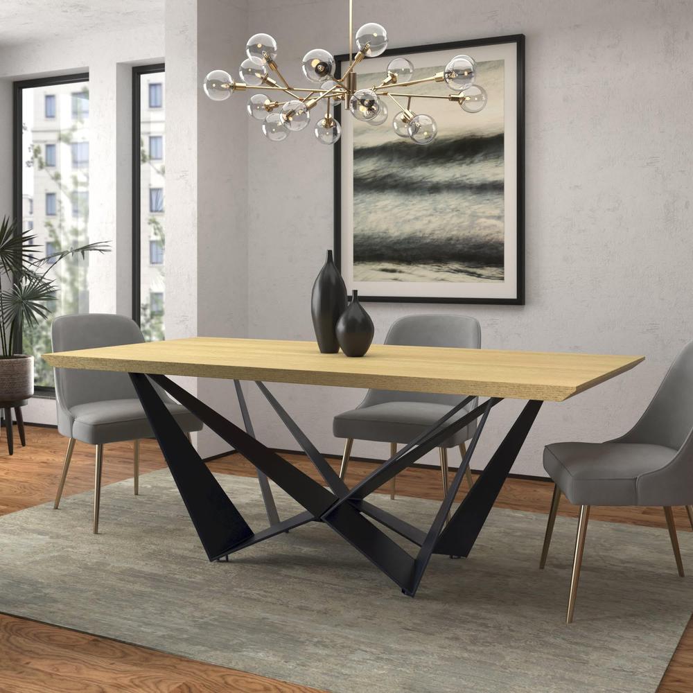Dining Table With Natural Wood Top And Black Metal Legs