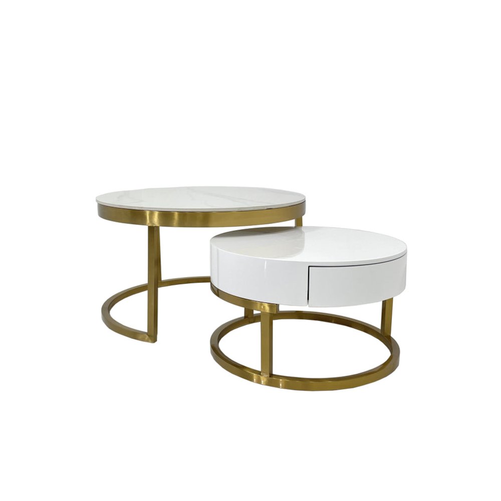 Coffee Table with Marble Top and Matte Gold Frame