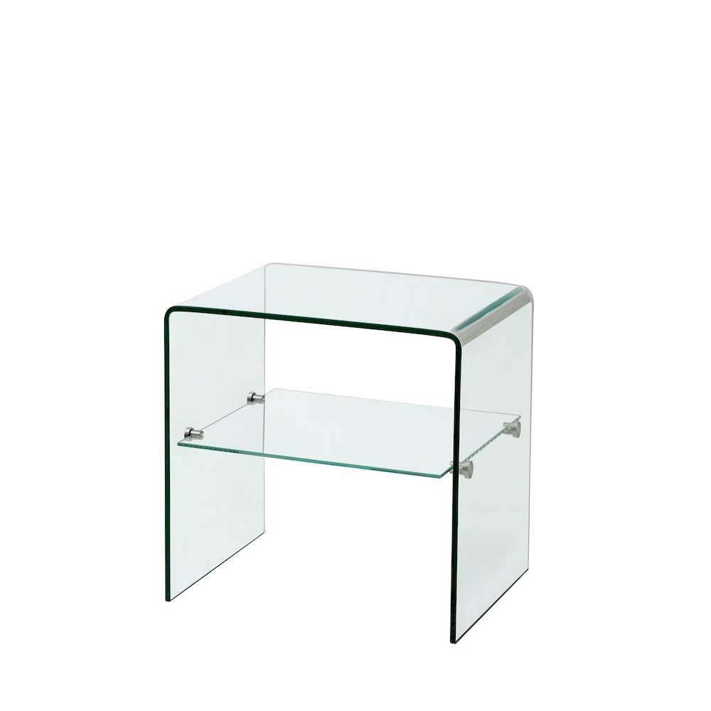 Clear 12mm Tempered Glass End Table with Shelf