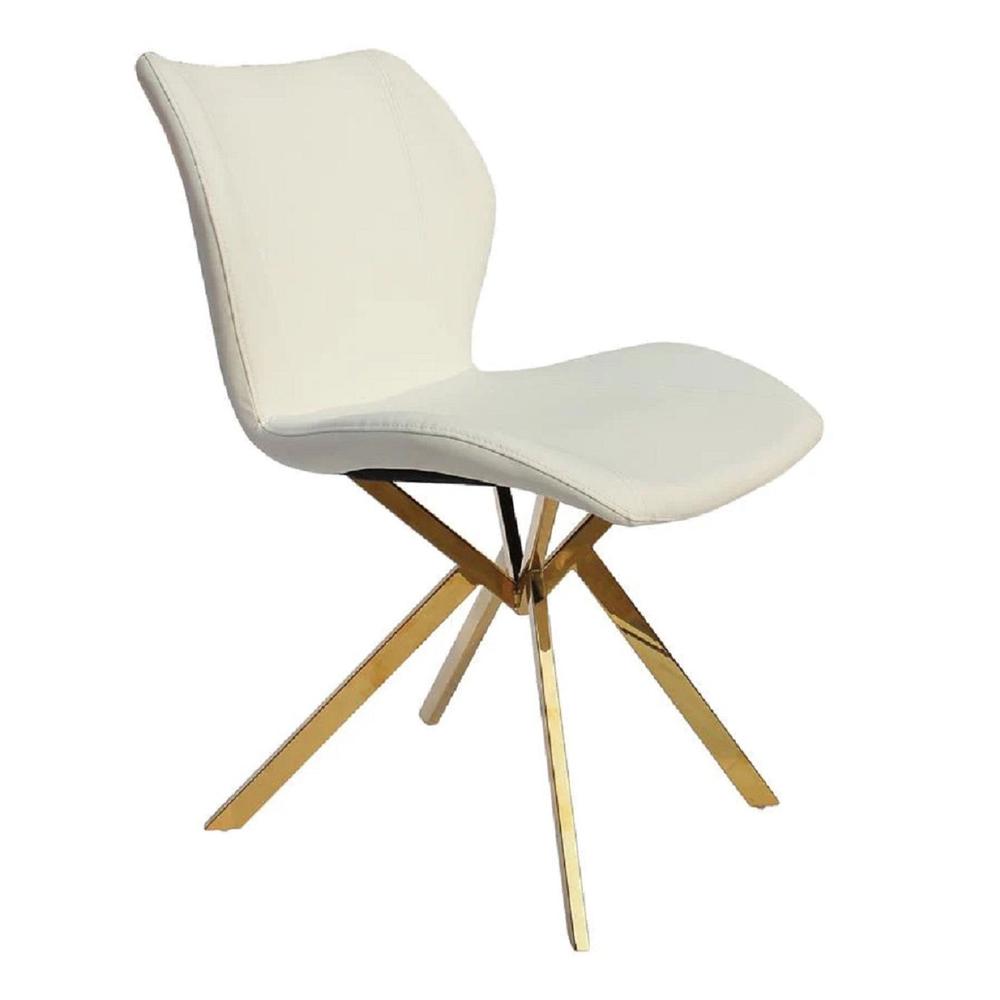 Dining Chair W/ White Seat And Gold Legs