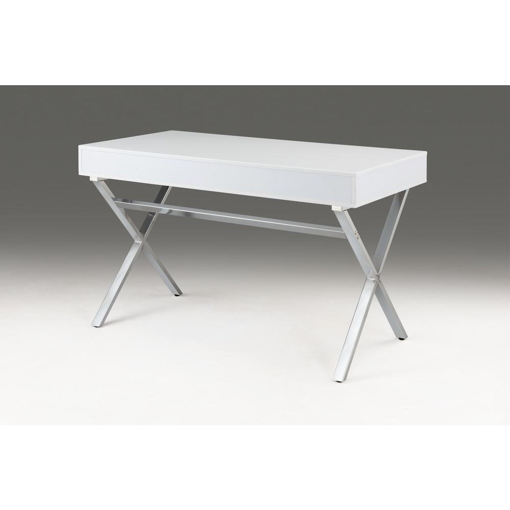 White Top Desk With Two Drawers/Chrome Base