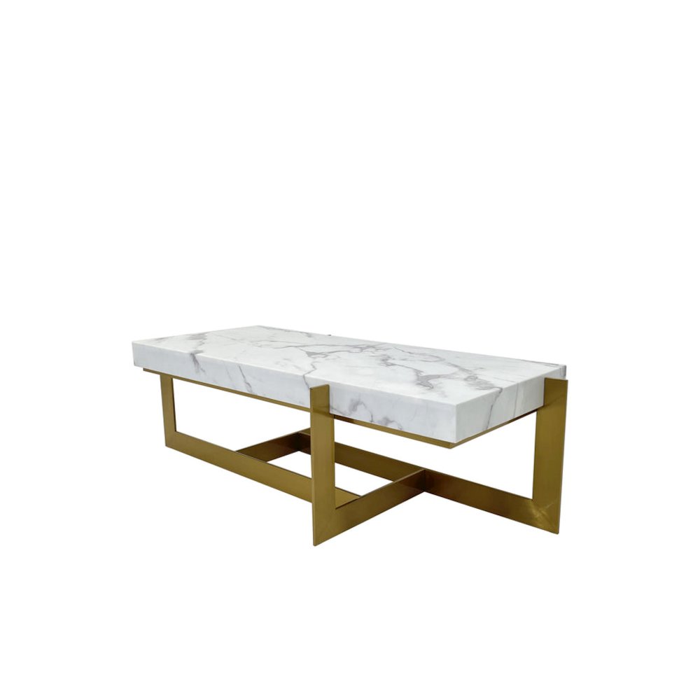 Coffee Table with Marble Top and Matte Gold Frame