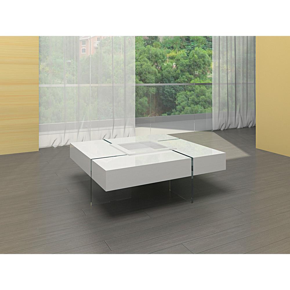 White Lacquer Top Coffee Table W/ Center Tray