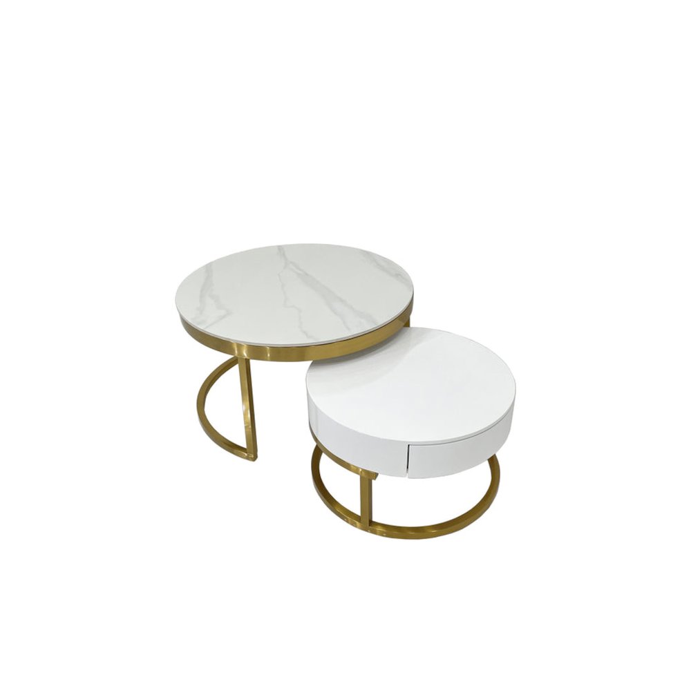 Coffee Table with Marble Top and Matte Gold Frame