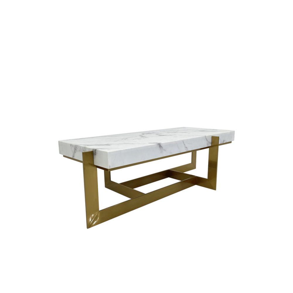 Coffee Table with Marble Top and Matte Gold Frame