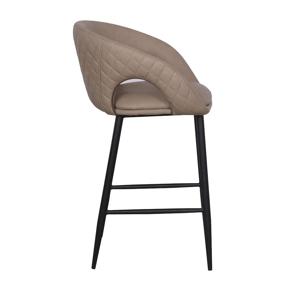 Set of 2 Quilted Taupe Faux Leather Counter Stools